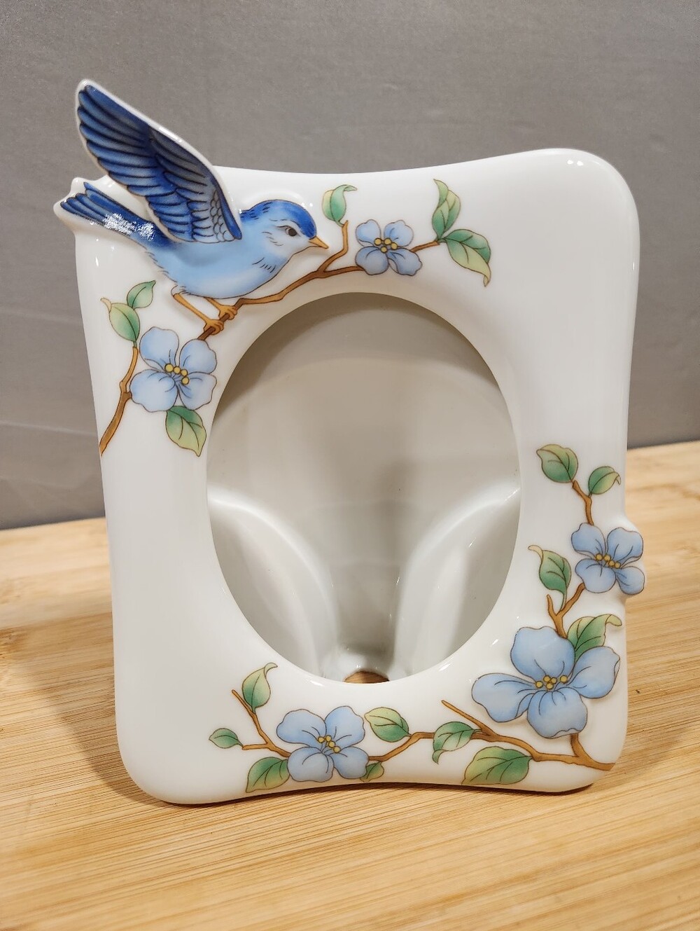 Vintage Porcelain Bluebird Picture Frame Japan Hand Painted 80s Cottagecore